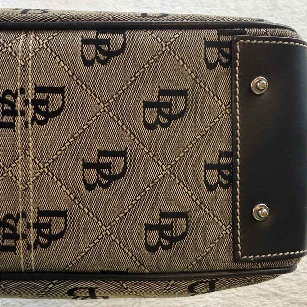 Dooney & Bourke DB Monogram Black & Grey Canvas Satchel Top Handle Bag Classic